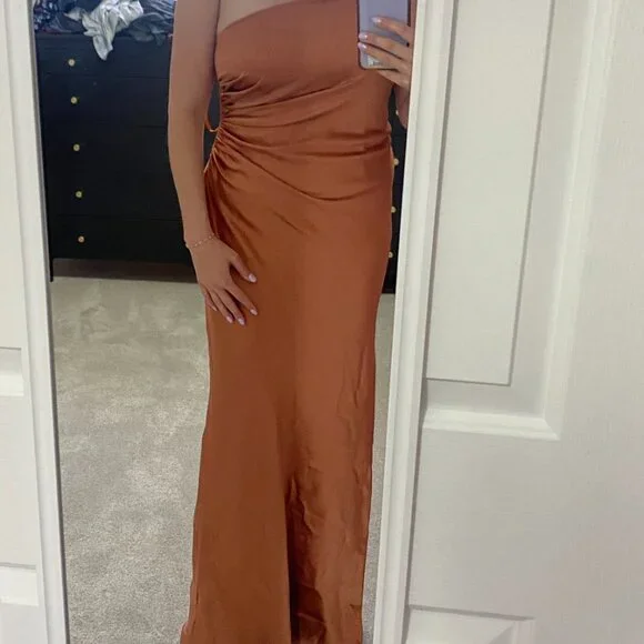 Revelry Jade Satin Dress | Copper - 725 - Picture 6 of 6